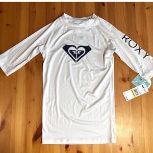 Roxy Girls' UPF 50+ Quarter Sleeve Swim Surf Shirt Size M(8/10) Bright White NWT